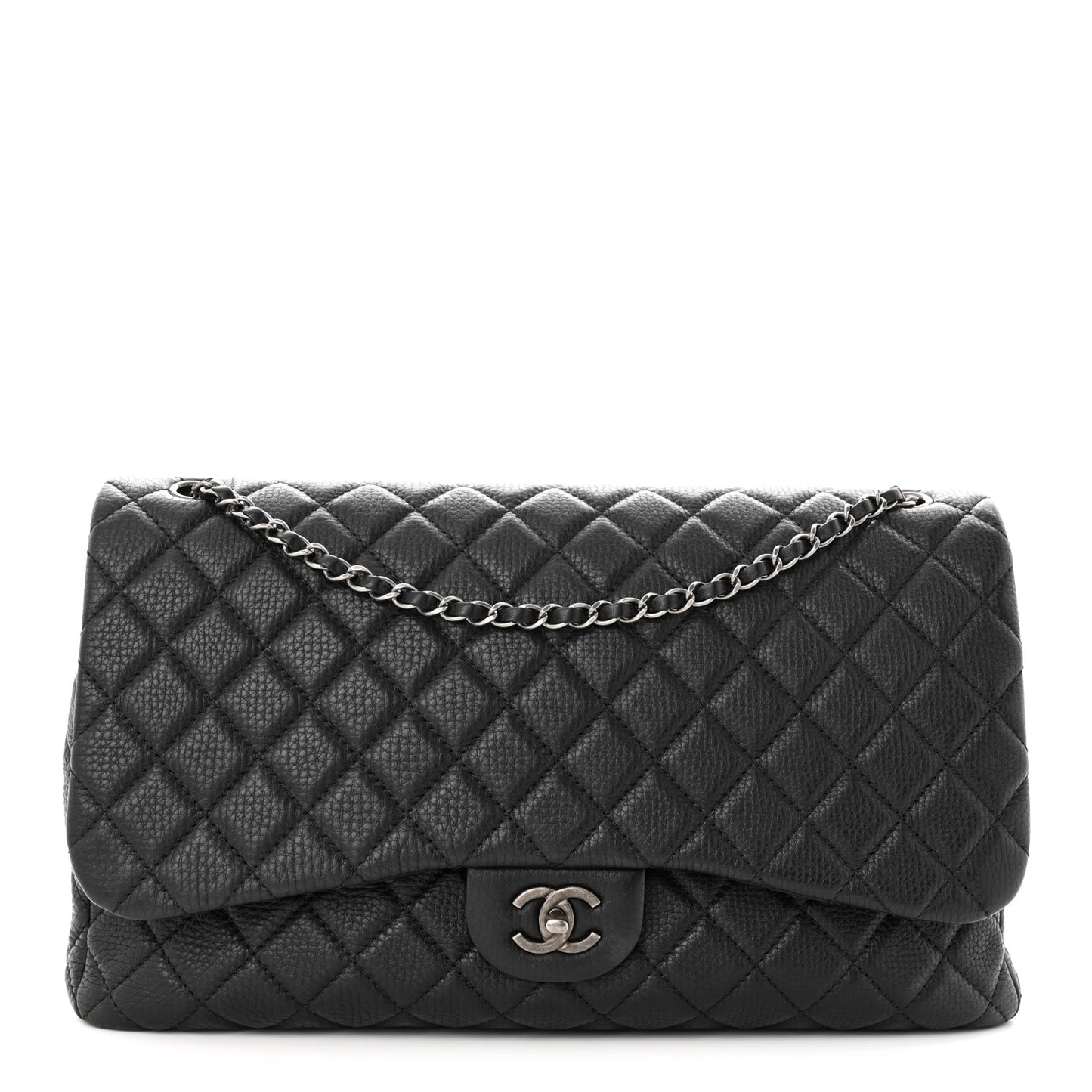 Grained Calfskin Quilted Small XXL Travel Flap Bag Black