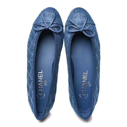 Chanel Washed Denim Quilted Cap Toe CC Ballerina Flats 36.5 Blue 2 of 10