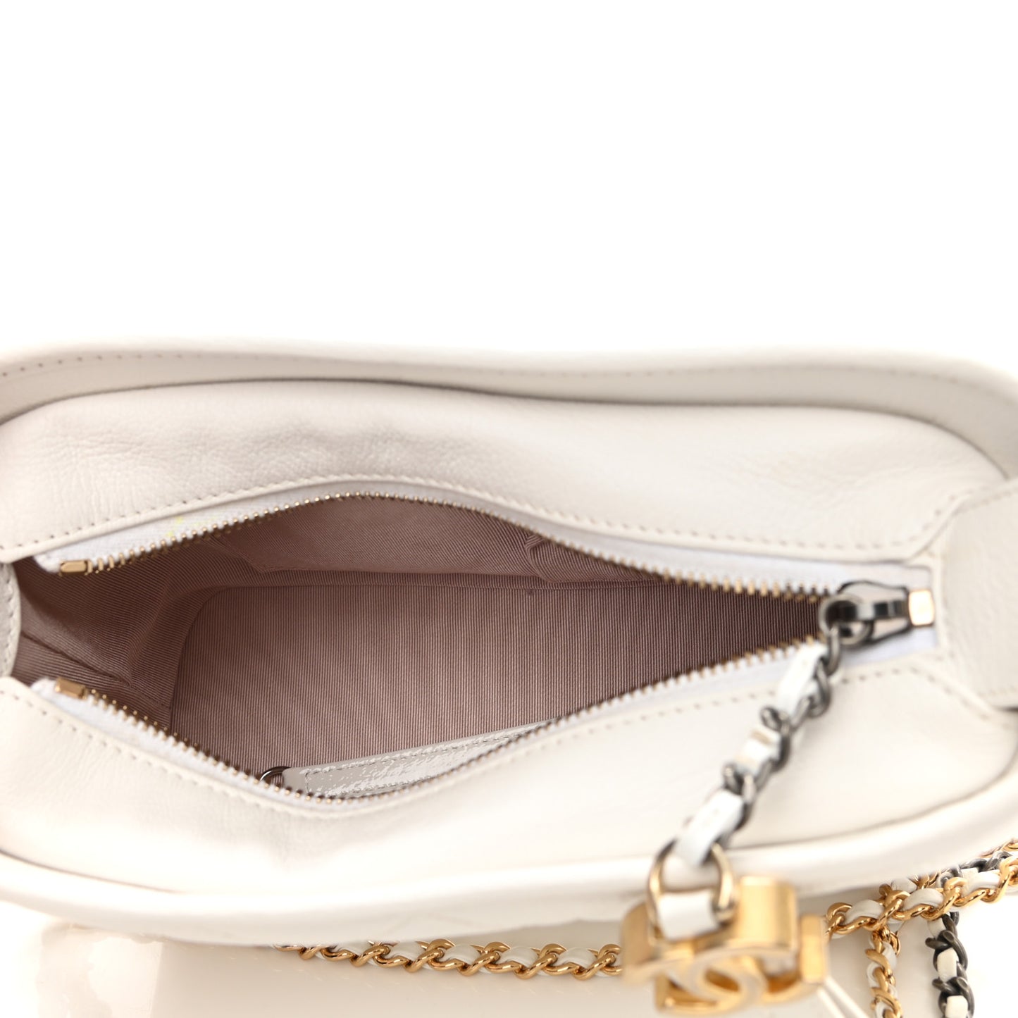 Aged Calfskin Quilted Small Gabrielle Hobo White