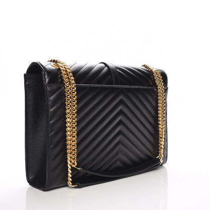 Saint Laurent Grain De Poudre Matelasse Chevron Large Monogram Satchel Black 3 of 7