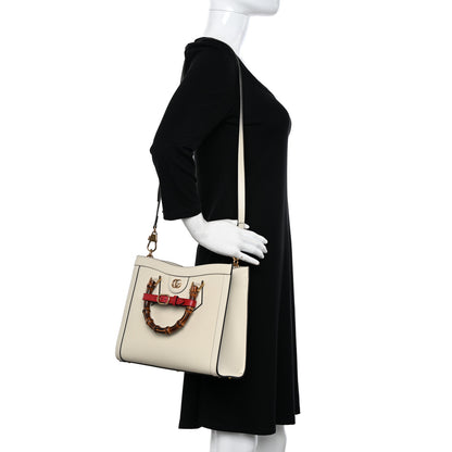 Gucci Textured Dollar Calfskin Web Small Diana Tote Bag Mystic White 2 of 10