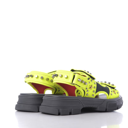 Gucci Technical Canvas Calfskin Studded Mens Aguru Sandals 12 Neon Yellow 4 of 9