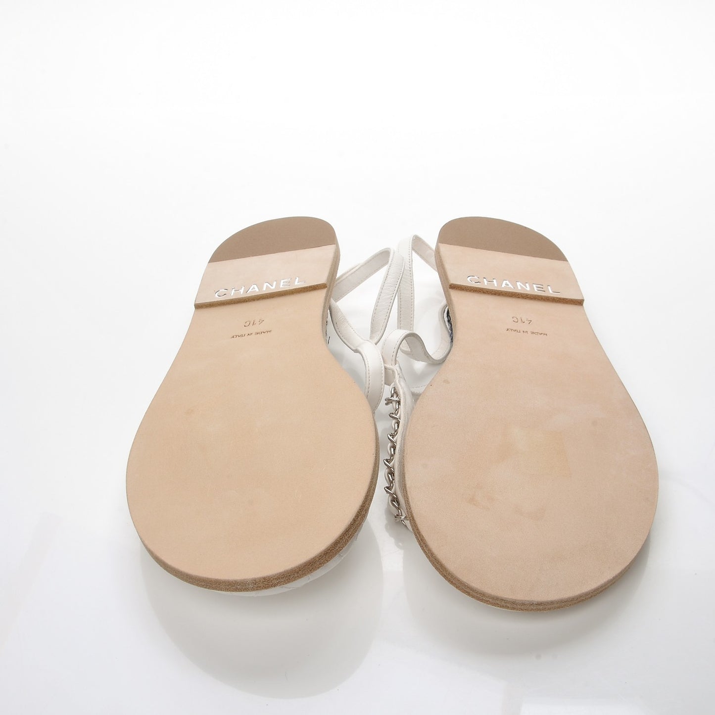 Lambskin CC Chain Thong Sandals 41 Cream
