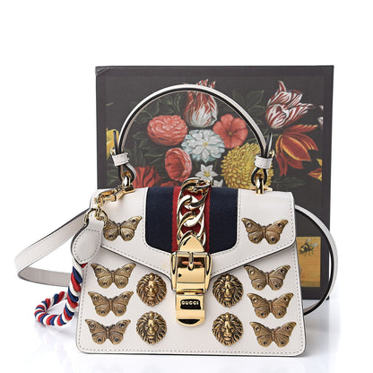 Gucci Calfskin Animal Studs Mini Sylvie Top Handle Bag White 10 of 10