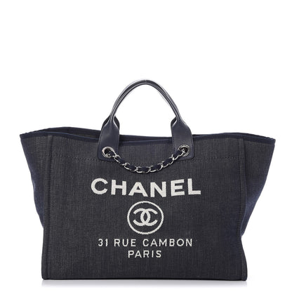 Chanel Denim Large Deauville Tote Dark Blue 1 of 7
