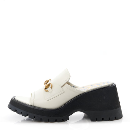 Gucci Cordovan Lux Womens Harald Horsebit Platform Slide Sandals 39 Dusty White 1 of 11