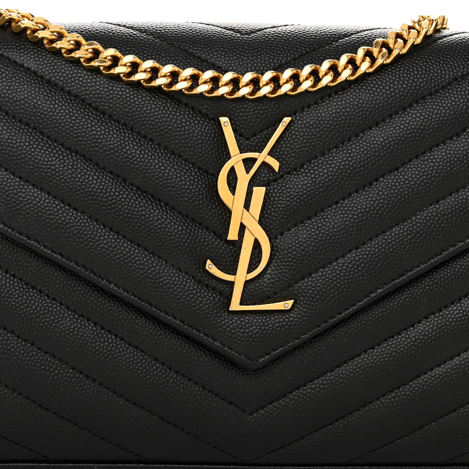 Saint Laurent Grain De Poudre Matelasse Chevron Monogram Chain Wallet Black 8 of 10