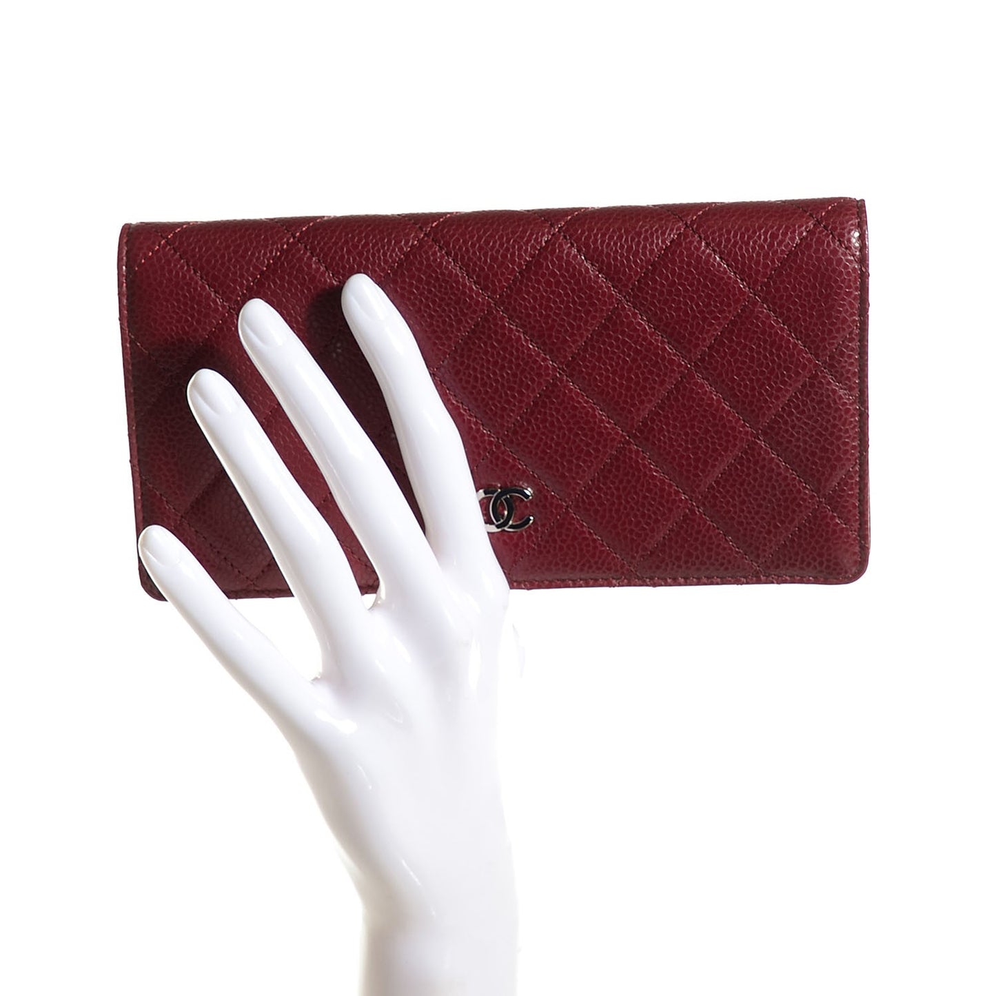 Caviar Quilted Yen Wallet Dark Red