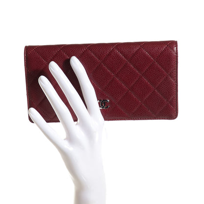 Chanel Caviar Quilted Yen Wallet Dark Red 2 of 9