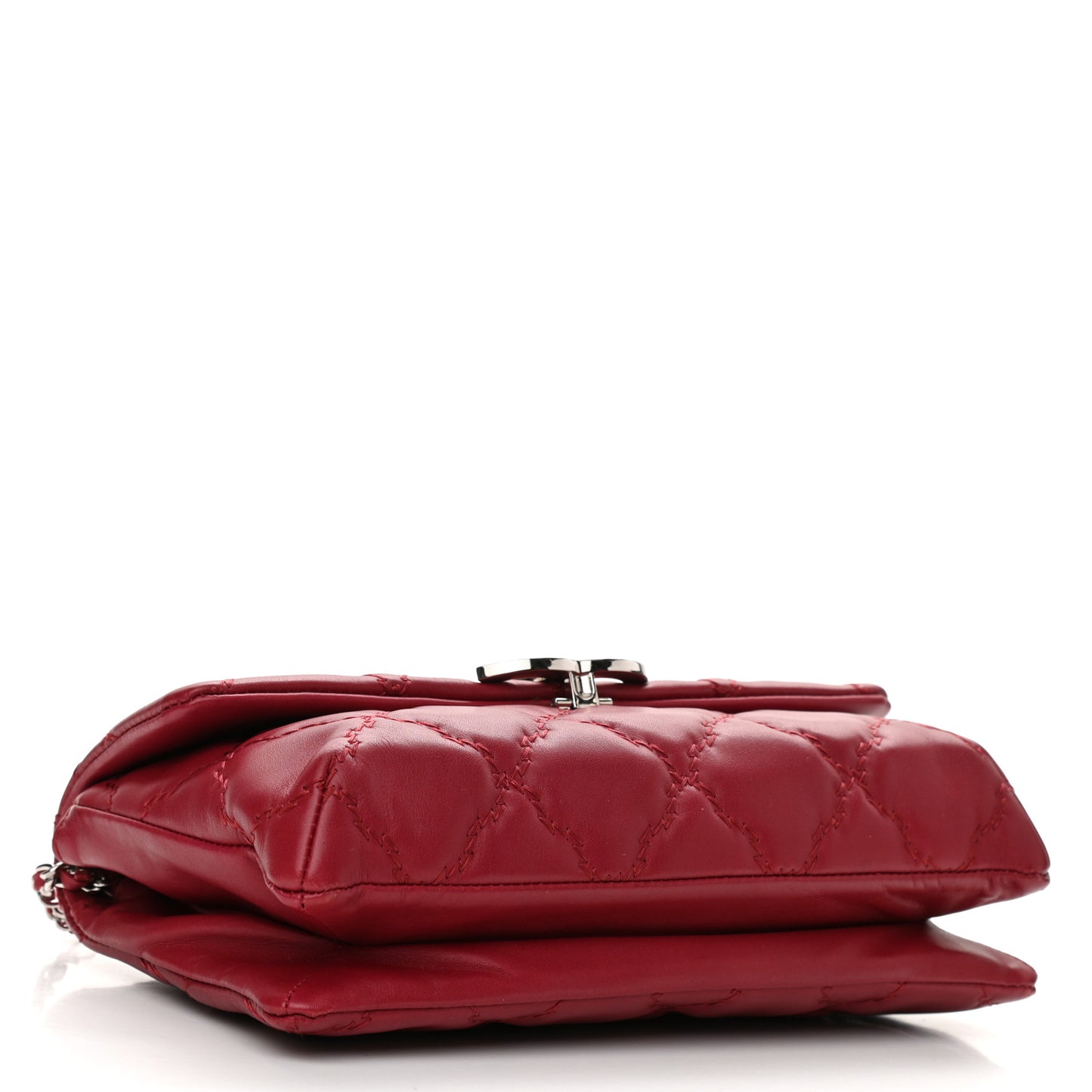 Calfskin Quilted Double Stitch Hamptons Clutch with Chain Red