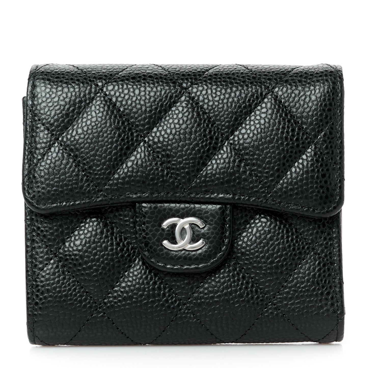 Caviar Quilted Compact Flap Wallet Black