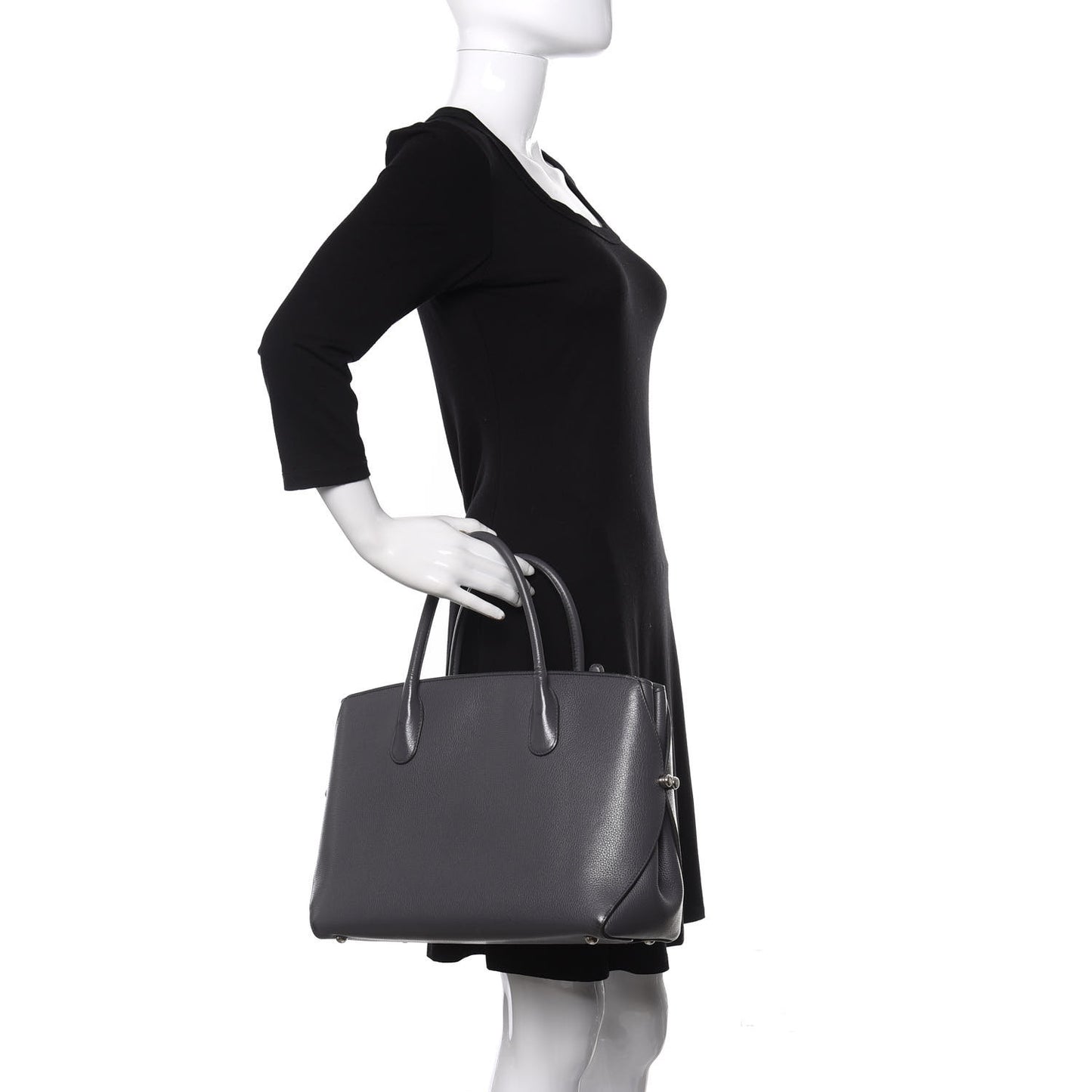 Supple Grained Calfskin Large Open Bar Tote Grey