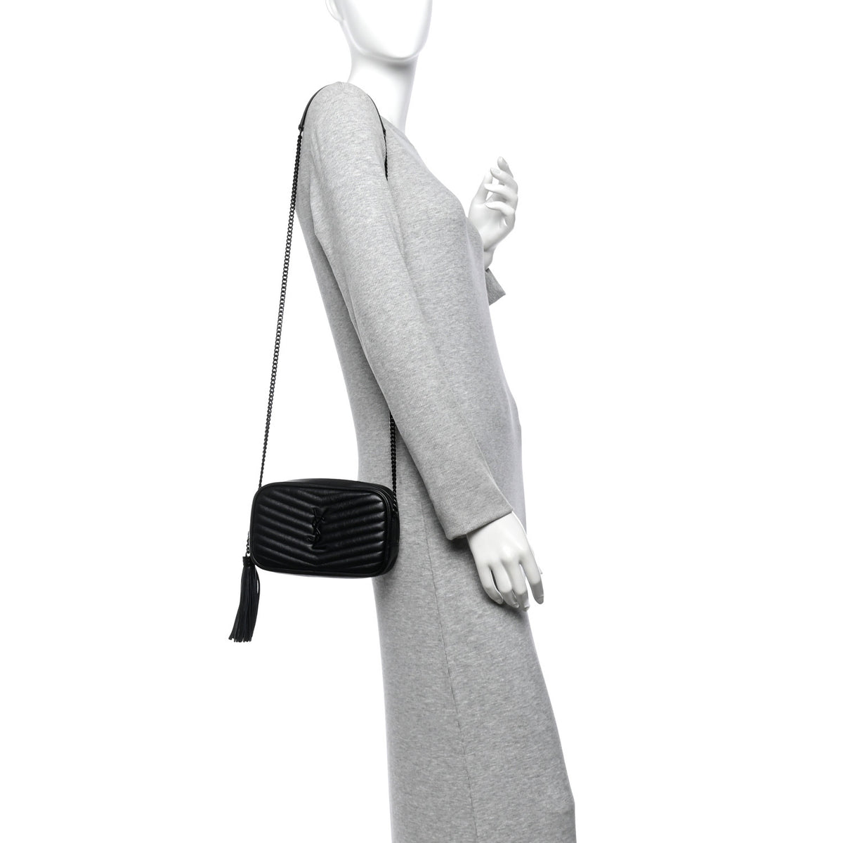 Saint Laurent Calfskin Matelasse Monochrome Monogram Mini Lou Camera Bag Black 2 of 11