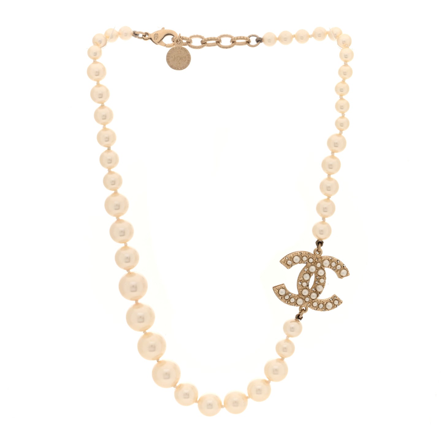 Graduated Pearl CC Short Necklace Gold