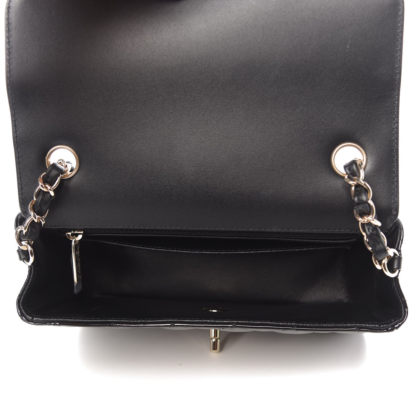 Patent Calfskin Quilted Mini Rectangular Flap Black