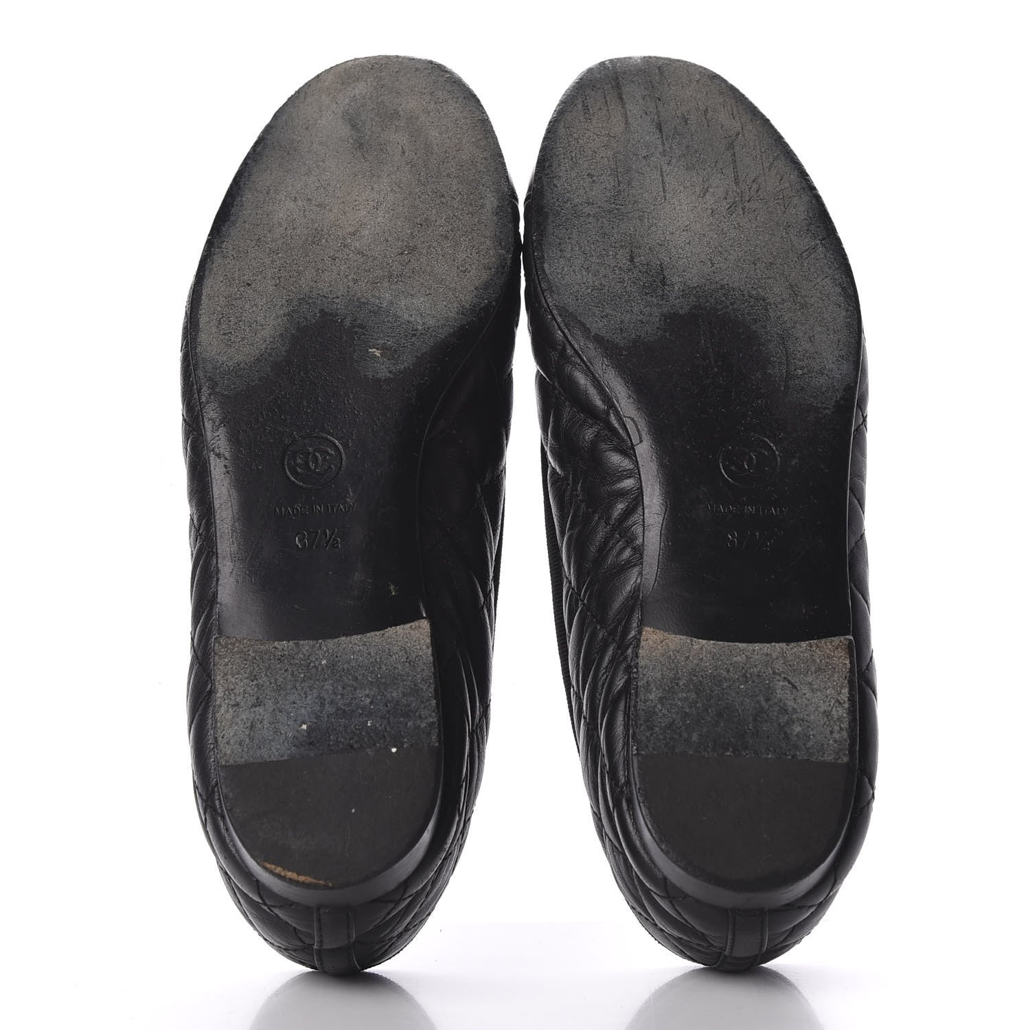 Chanel Aged Calfskin Quilted CC Cap Toe Ballerina Flats 37.5 Black 5 of 12