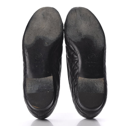 Chanel Aged Calfskin Quilted CC Cap Toe Ballerina Flats 37.5 Black 5 of 12