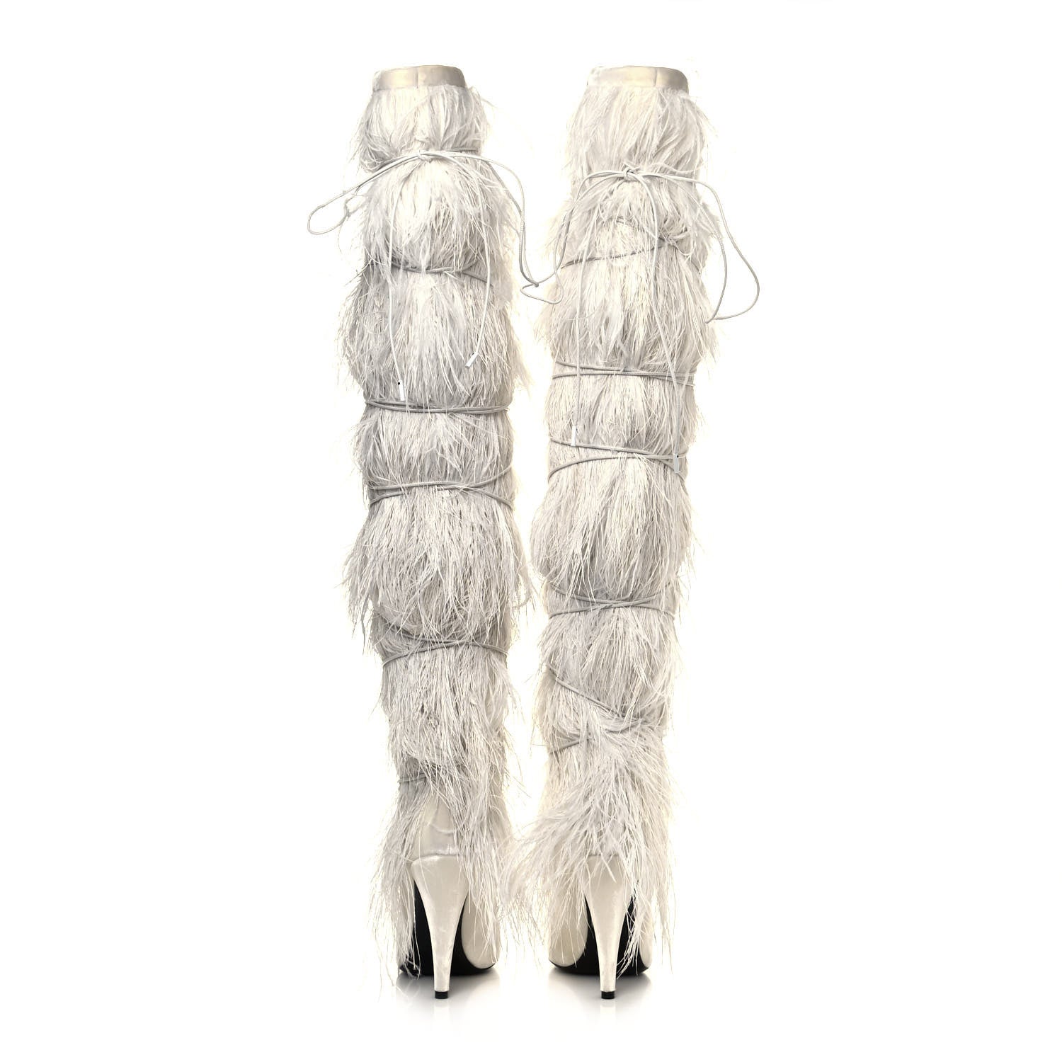 Saint Laurent Veluto Master Ostrich Yeti 110 Over The Knee Boots 38 Blanc Optique 5 of 8