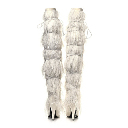Saint Laurent Veluto Master Ostrich Yeti 110 Over The Knee Boots 38 Blanc Optique 5 of 8