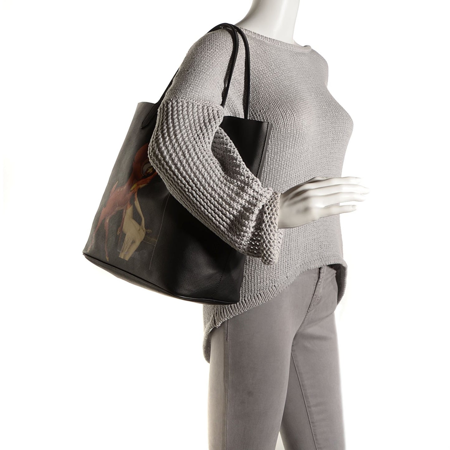 Textured Coated Canvas Bambi Print Medium Antigona Tote