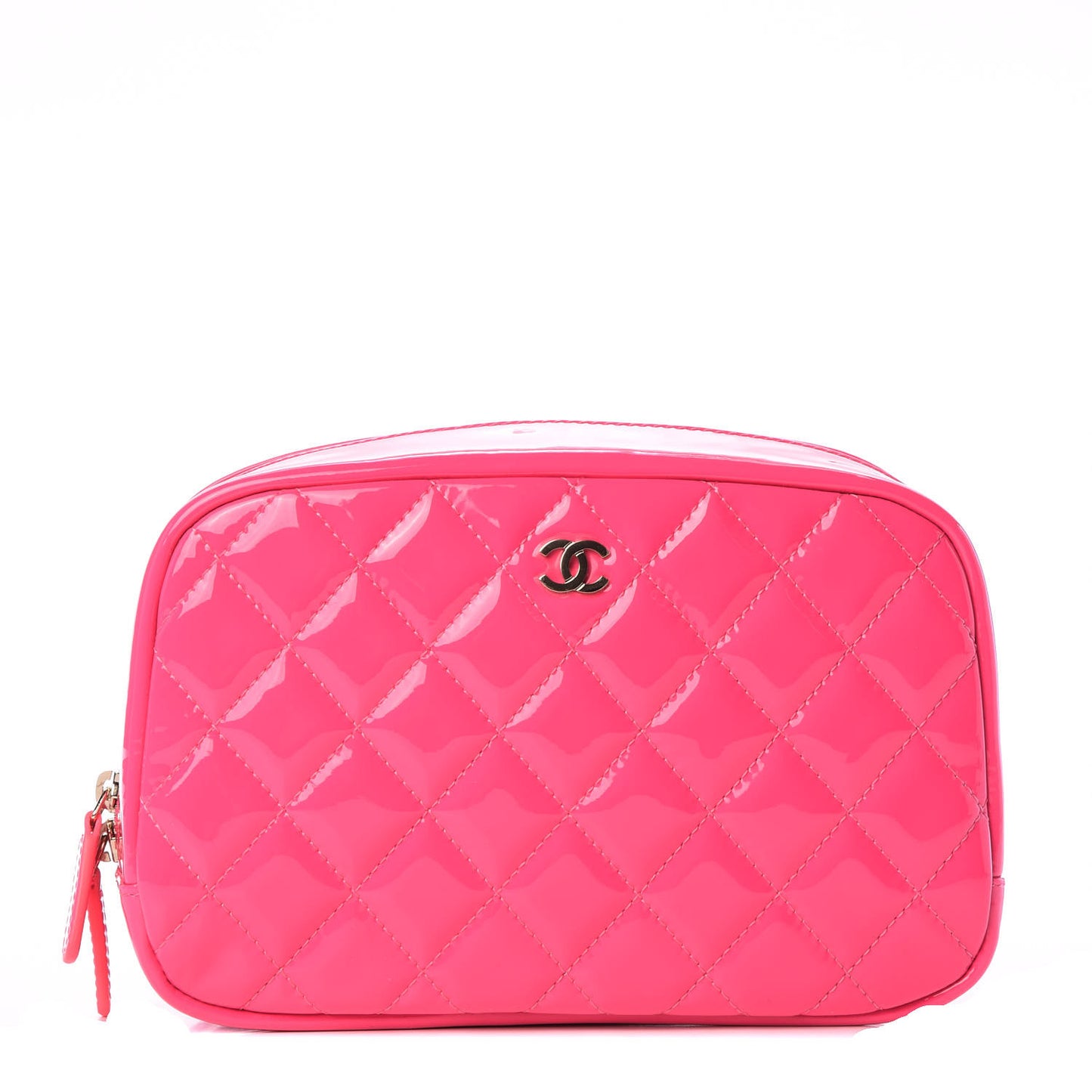 Patent Quilted Medium Curvy Pouch Cosmetic Case Pink