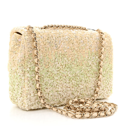 Chanel Shaded Sequin Mini Flap Light Green White Ecru 3 of 12