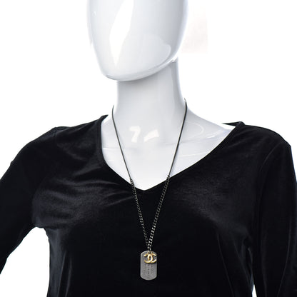Chanel Ruthenium ID Dog Tag Charm Necklace Silver Gold 2 of 6