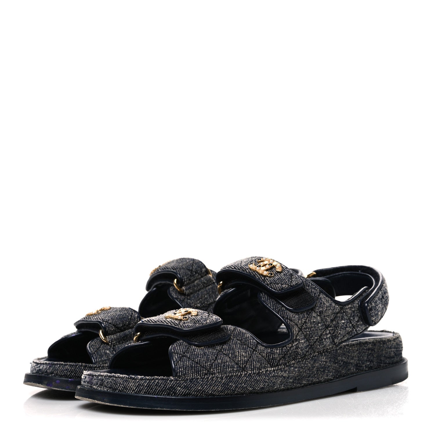 Chanel Velvet Velcro Dad Sandals 36 Grey 4 of 12