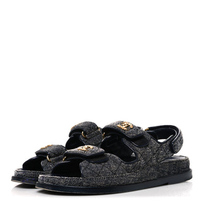 Chanel Velvet Velcro Dad Sandals 36 Grey 4 of 12