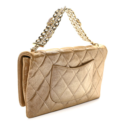 Chanel Iridescent Calfskin Quilted Crystal Chain Flap Clutch  Gold 3 of 10