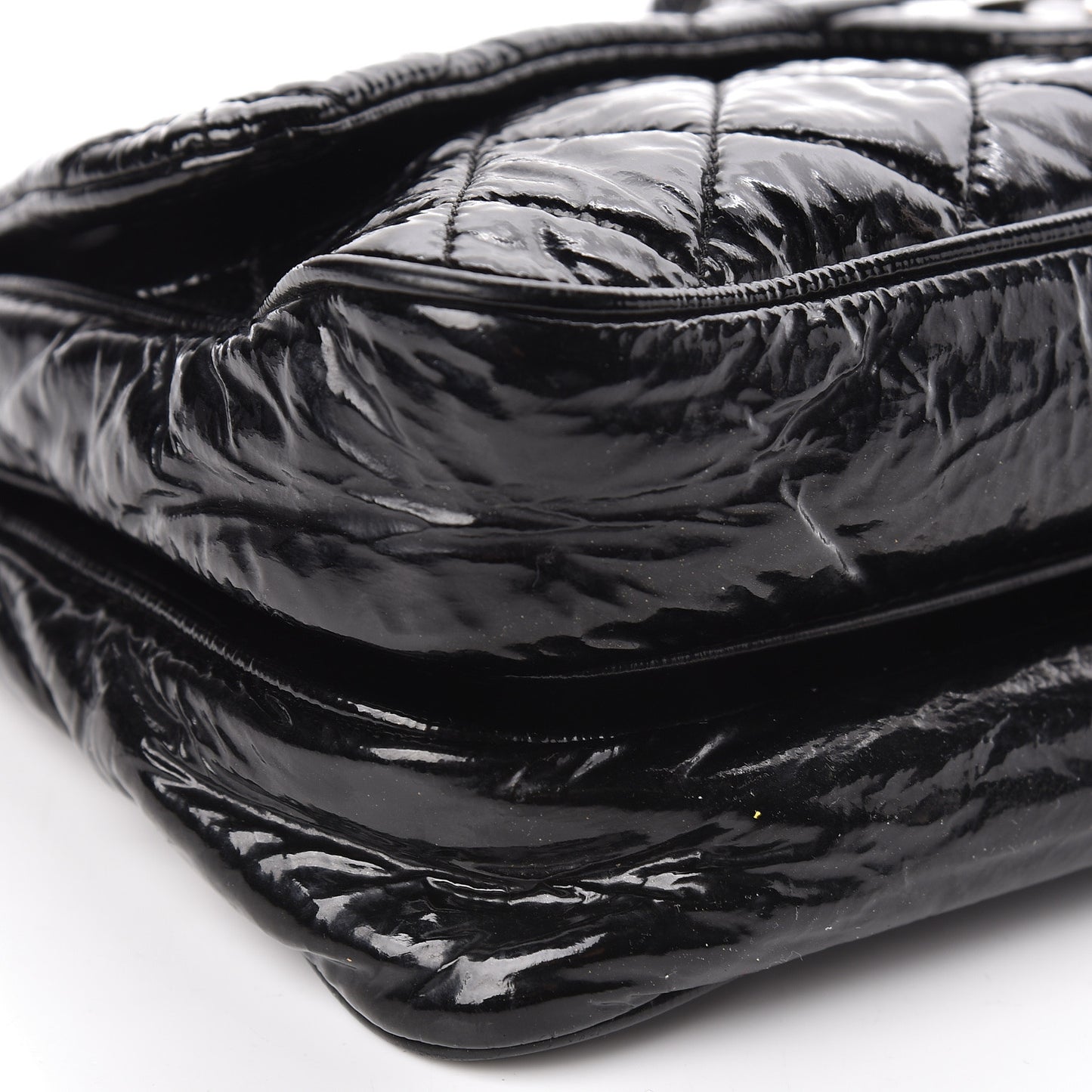 Patent Quilted Day Glo Flap Bag Black