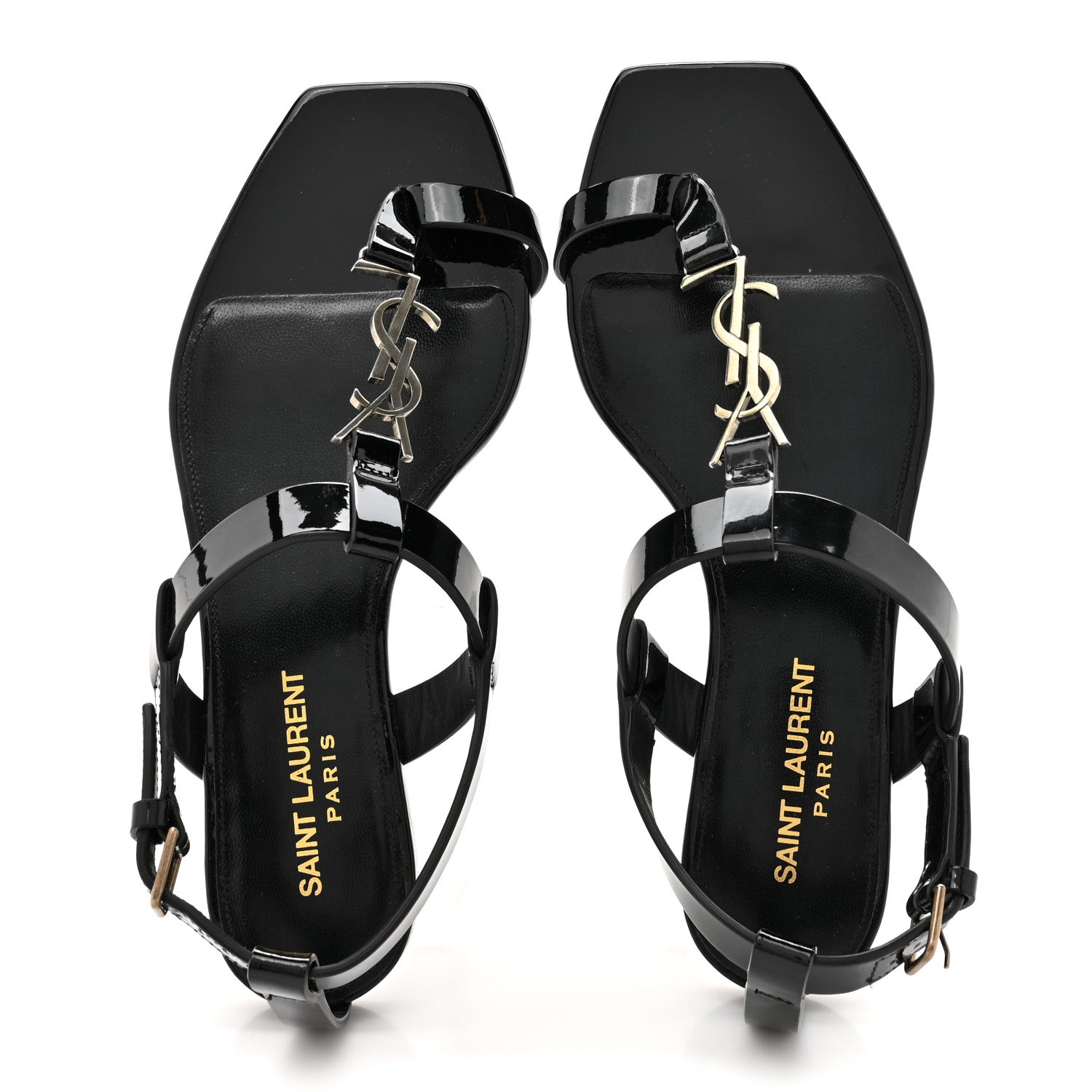 Saint Laurent Vitello Vernice Soft Cassandra 05 Monogram Sandals 35.5 Black 2 of 11
