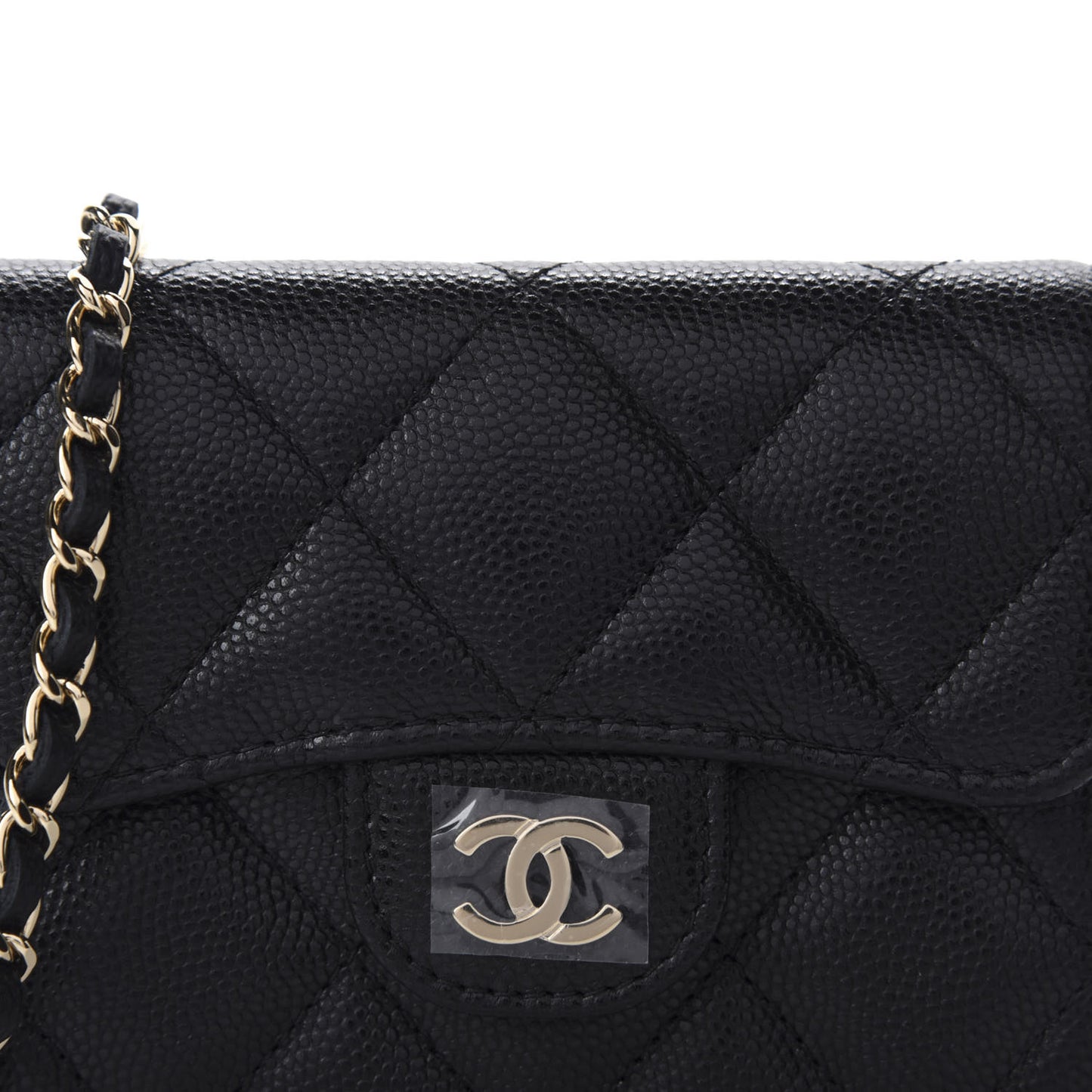 Caviar Quilted Flap Card Holder On Chain Black