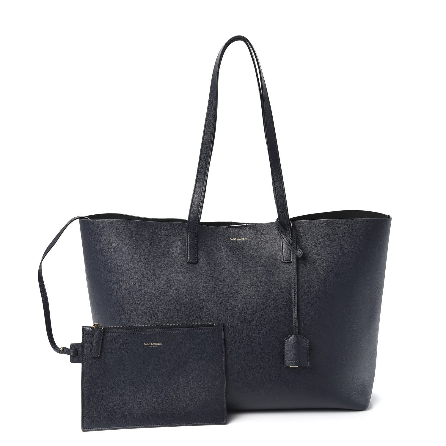 Saint Laurent Calfskin Large Shopping Tote Deep Marine 1 of 9