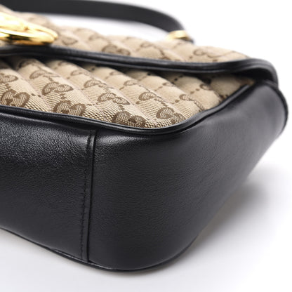 Gucci Monogram Matelasse Diagonal Small GG Marmont Shoulder Bag Beige Black 6 of 10