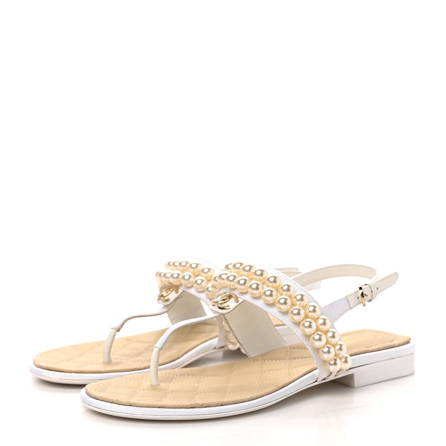 Grosgrain Pearl CC Sandals 36 White