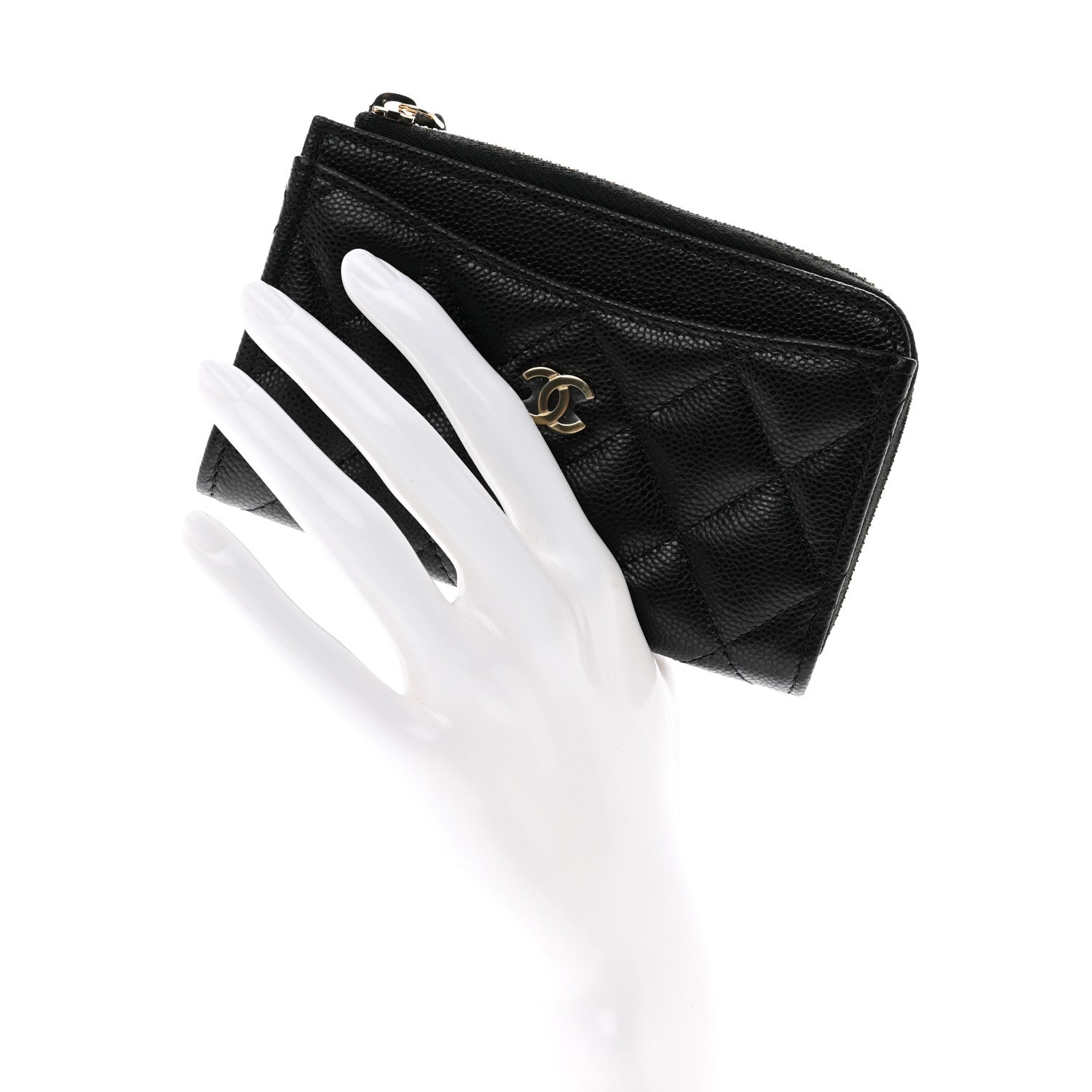 Chanel Caviar Quilted CC Zip Around Card Holder Black 2 of 8