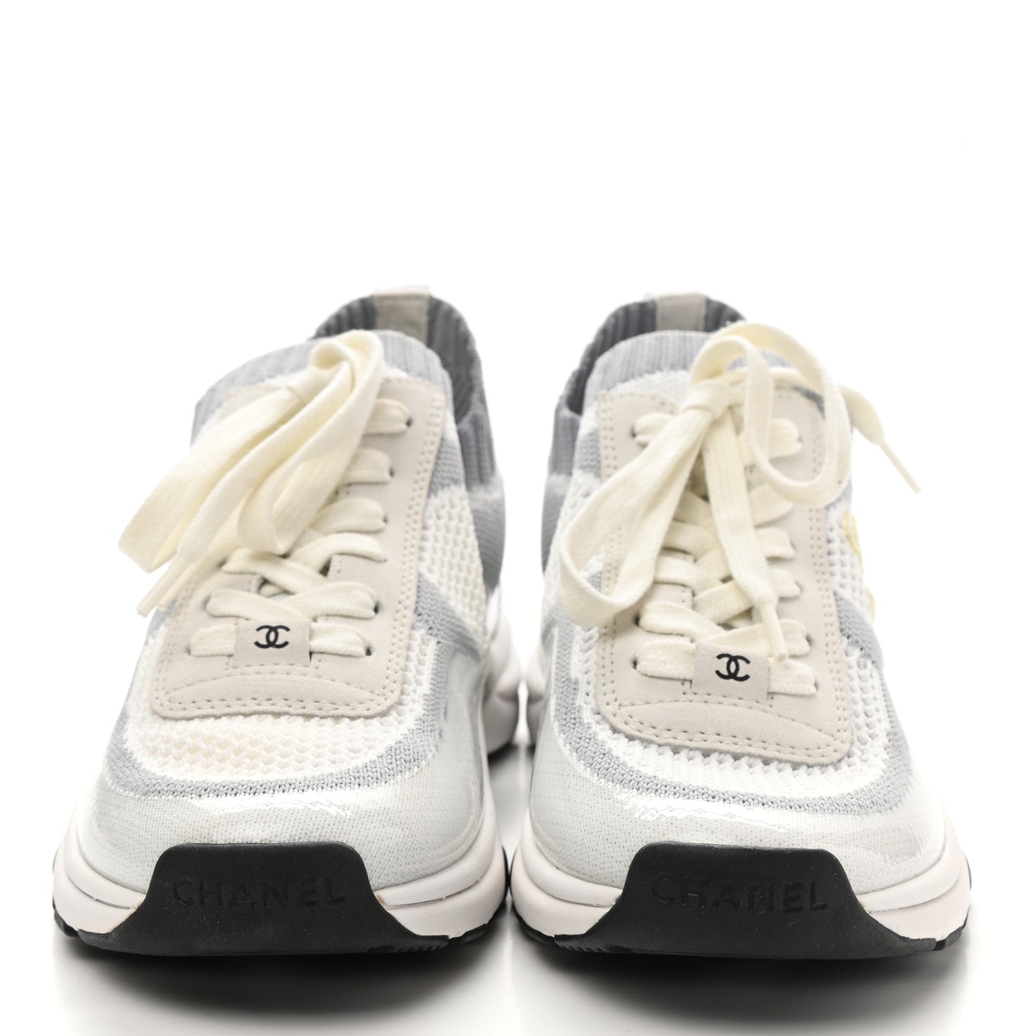 Chanel Mesh Fabric Womens CC Sneakers 36.5 White Grey 2 of 9