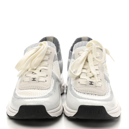 Chanel Mesh Fabric Womens CC Sneakers 36.5 White Grey 2 of 9