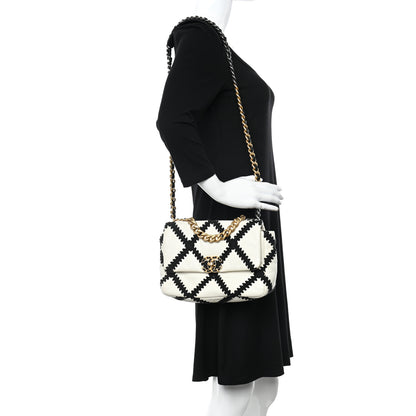Chanel Calfskin Crochet Medium Chanel 19 Flap White Black 3 of 12