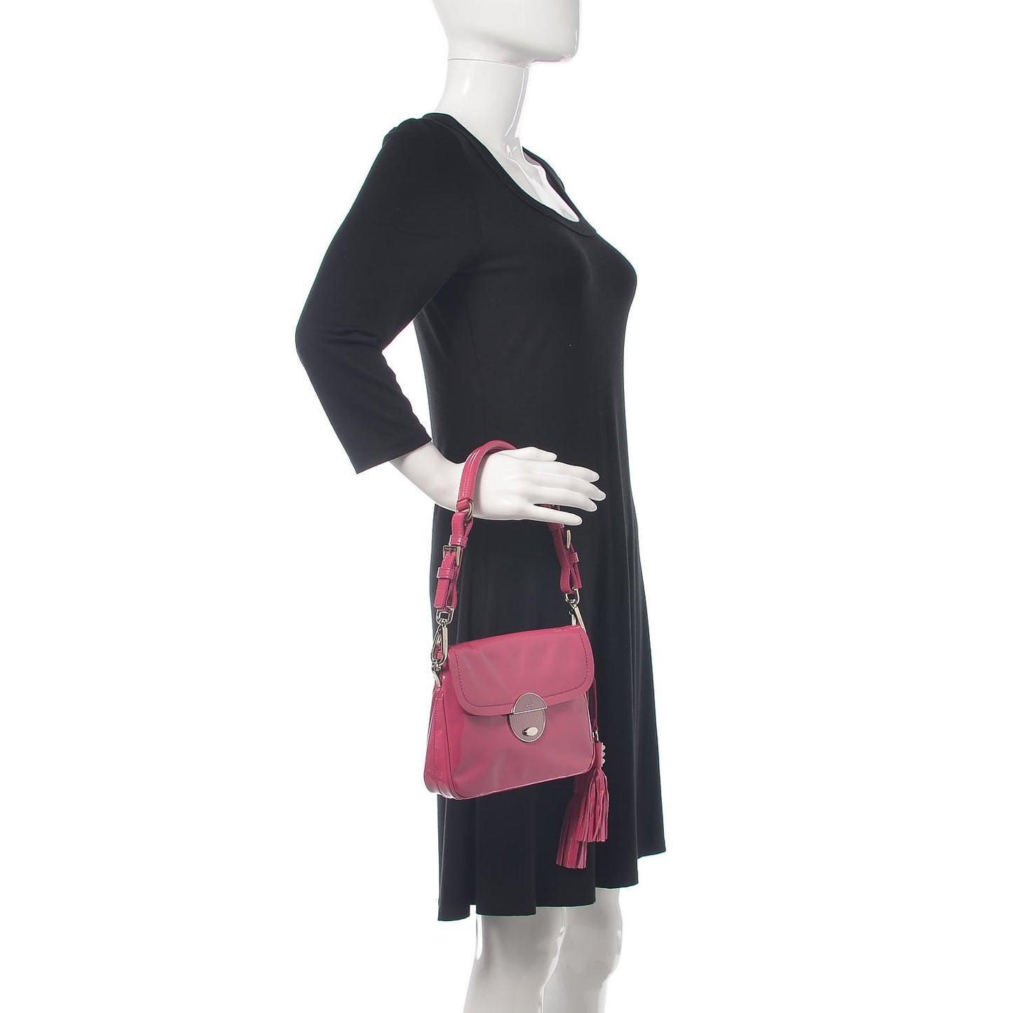 Vernice Circle Tassel Shoulder Bag Fuxia