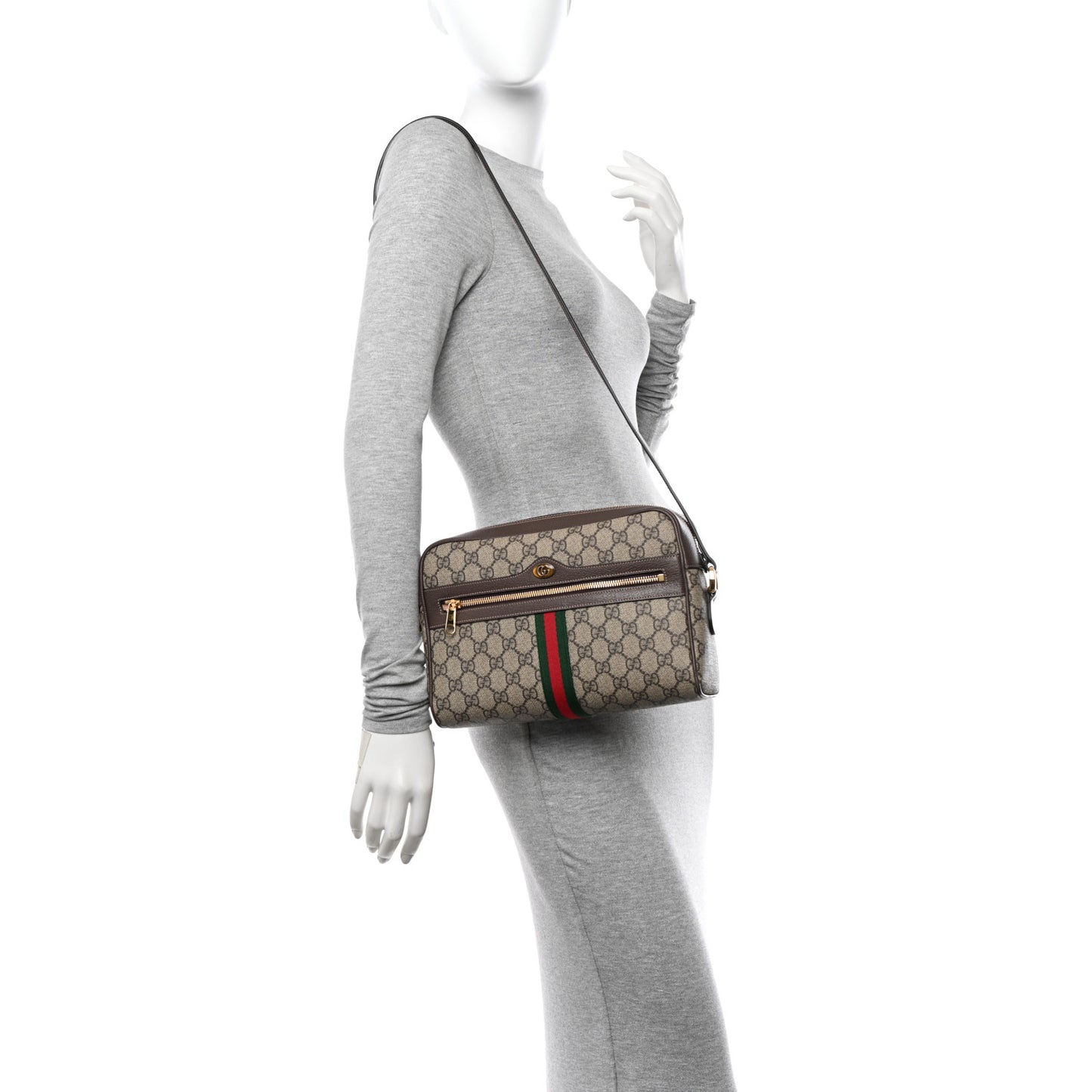 GG Supreme Monogram Web Small Ophidia Shoulder Bag Brown