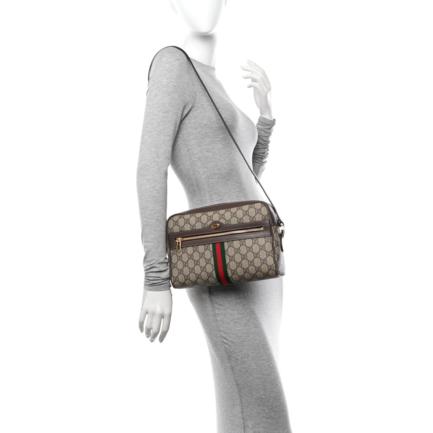 Gucci GG Supreme Monogram Web Small Ophidia Shoulder Bag Brown 2 of 11