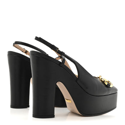 Gucci Nappa Horsebit Platform 35/120mm Slingback Pumps 36.5 Black 6 of 14