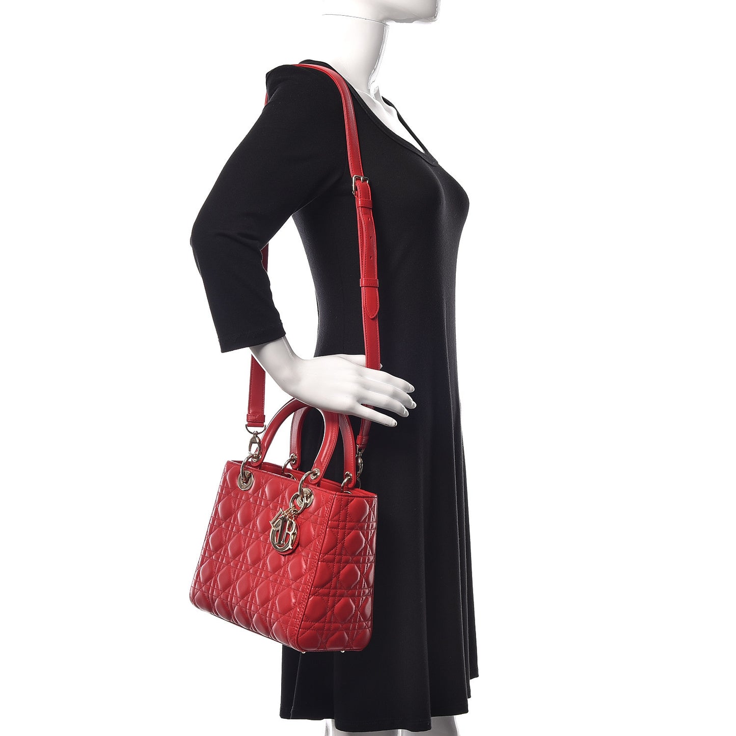 Lambskin Cannage Medium Lady Dior Red