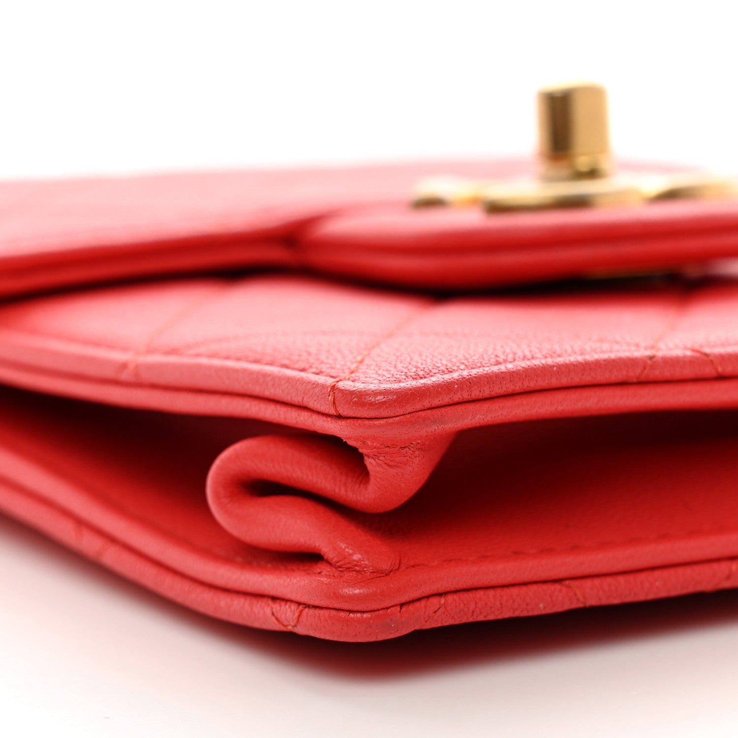 Chanel Lambskin Quilted Pearl Chain Flap Bag Red 9 of 10