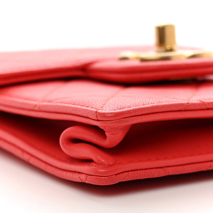 Chanel Lambskin Quilted Pearl Chain Flap Bag Red 9 of 10