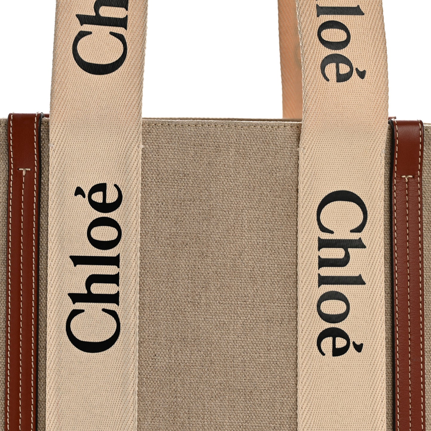 Linen Calfskin Medium Woody Ribbon Tote White Brown