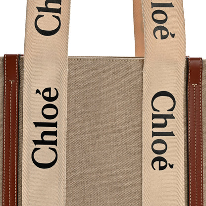 Chloe Linen Calfskin Medium Woody Ribbon Tote White Brown 8 of 14