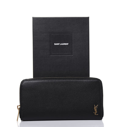 Saint Laurent Grained Calfskin Zip Around Wallet Black 31 of 32